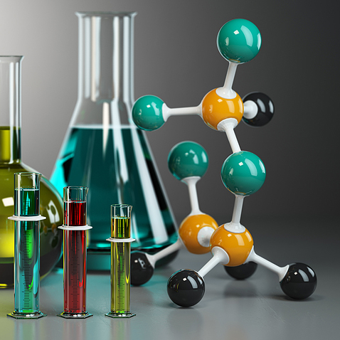 dyed chemicals in test tubes.